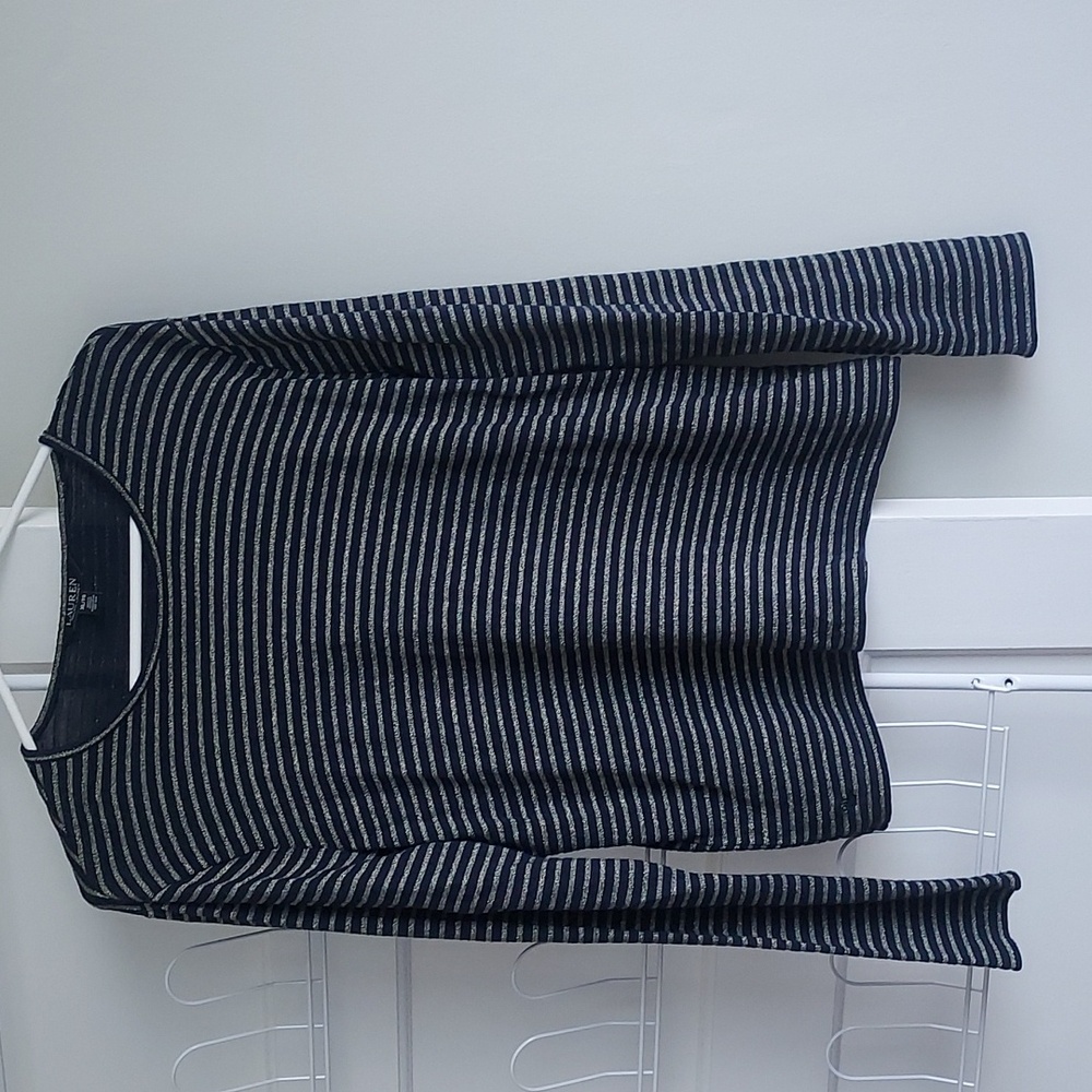 Ralph Lauren Navy & Gold Striped Long Sleeve Shirt Black Label